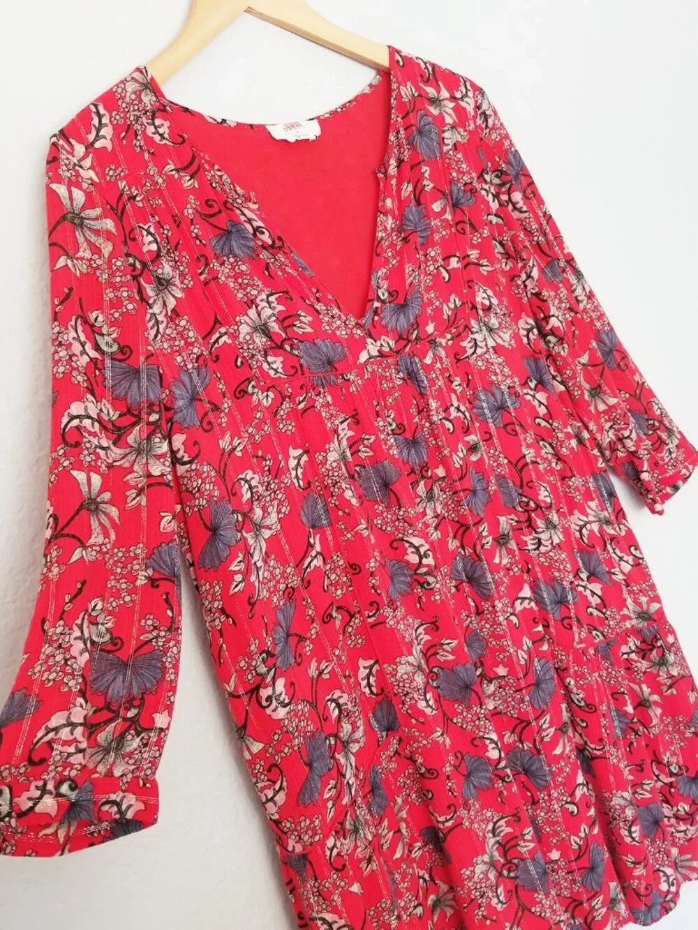 ba&sh Eve Red Floral Metallic Boho Flowy Dress Size 2, US 8 Medium Flowy $235 - Picture 8 of 16